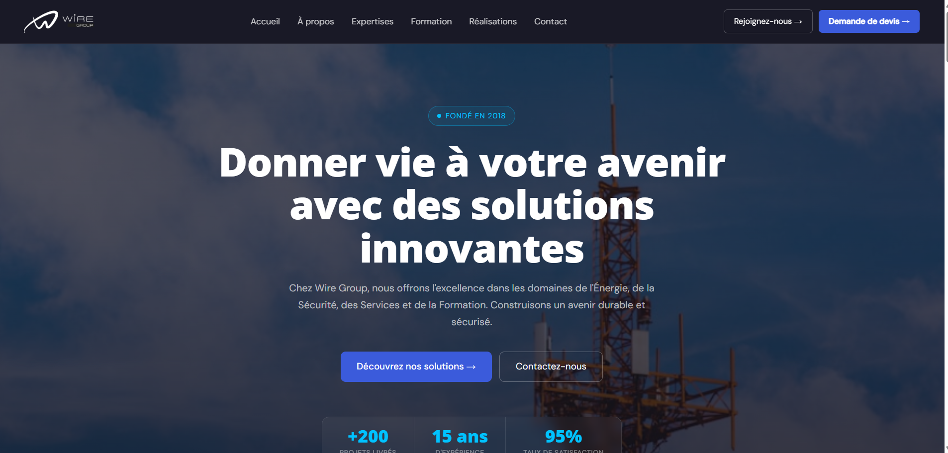 Aperçu de la page d’accueil du site Wire Group