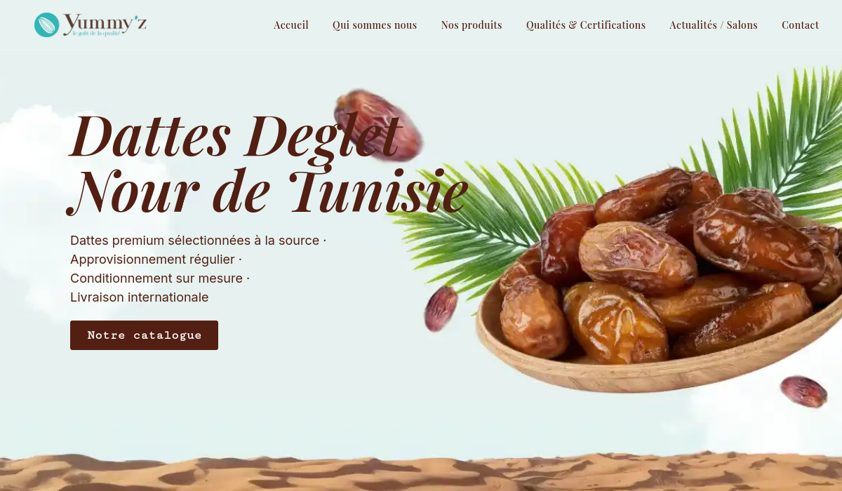 Aperçu de la page d’accueil du site Yummy’z